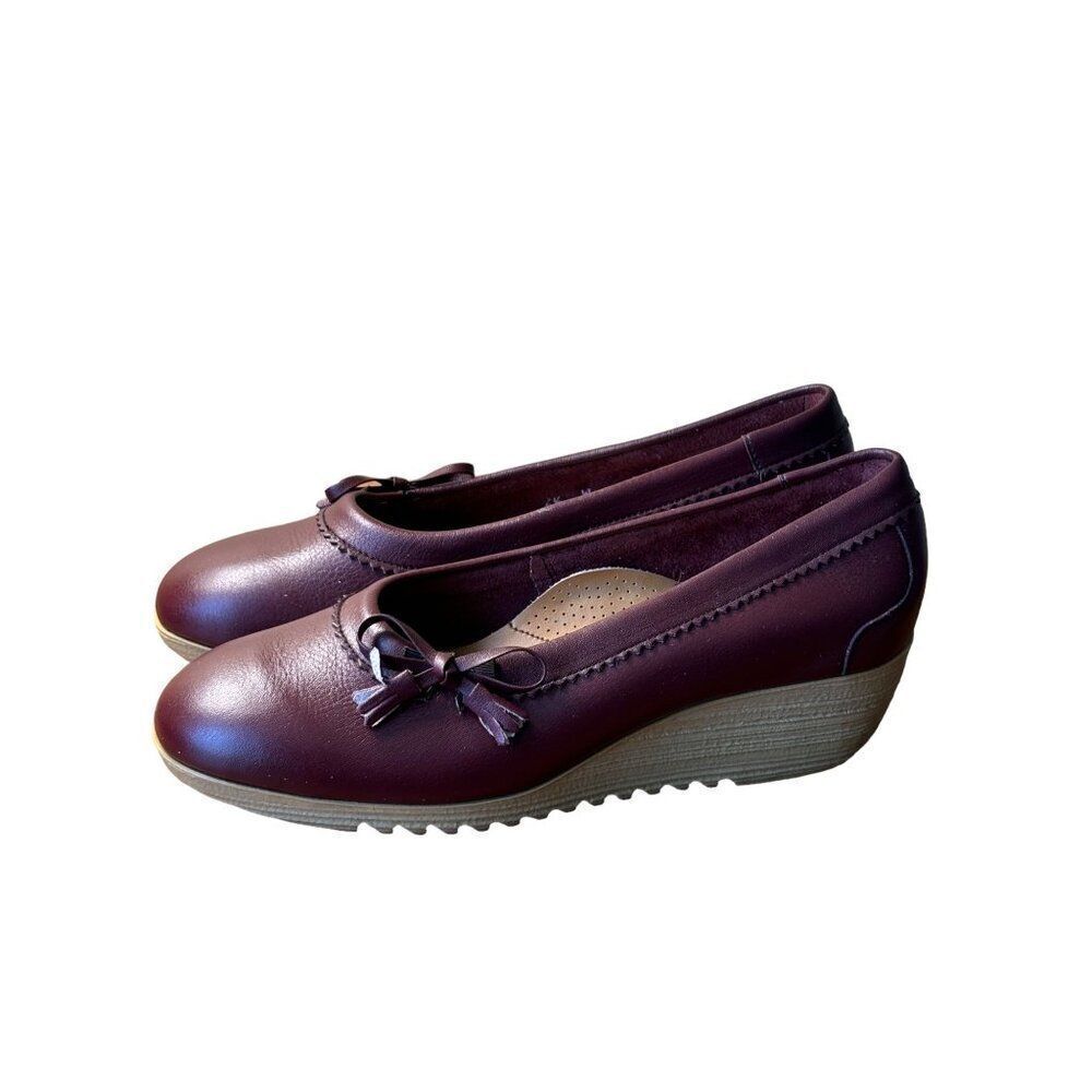 Vintage FootThrills By Can-Do Leather Wedge Shoes 6.5W Burgundy Women's